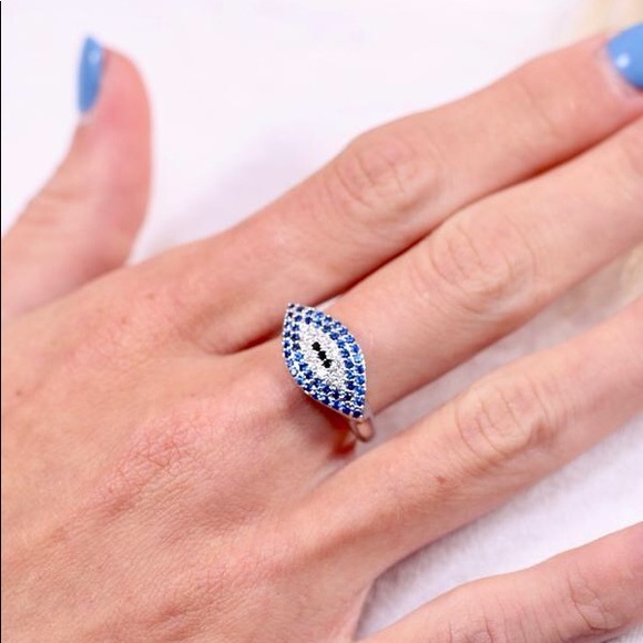 Jewelry - New! Blue CZ Silver Evil Eye Ring